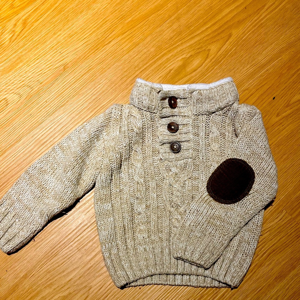 Baby Beige Knit Sweater With Brown Corduroy Elbow Patches Little Lad 12 Months